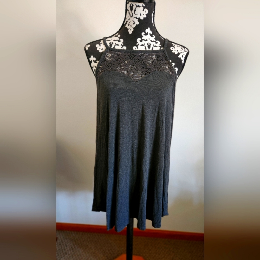 Dark Grey lace embellished tank top